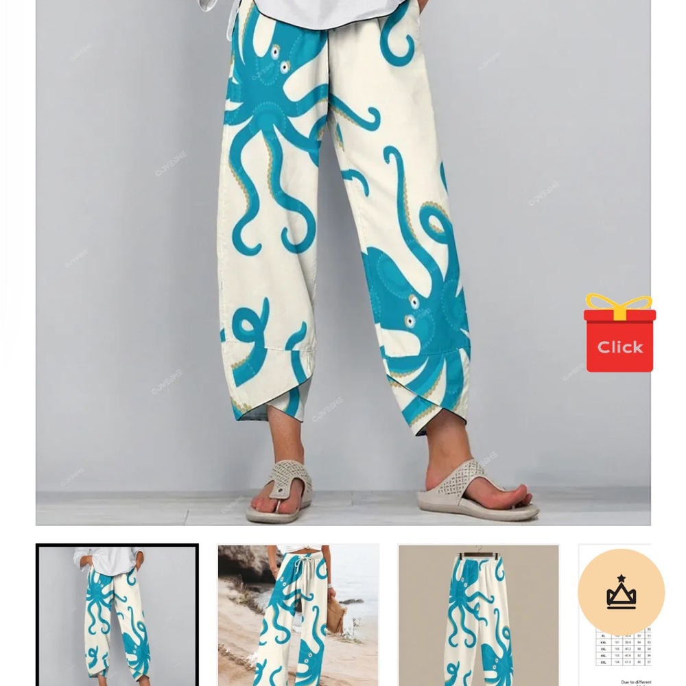 Octopus Print Pants in Blue and White